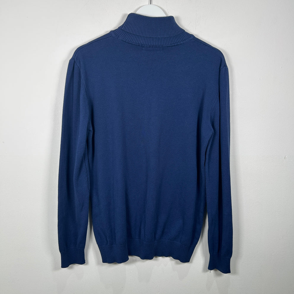 Yves Saint Laurent Vintage Blue Flock Logo Turtleneck Size XXL