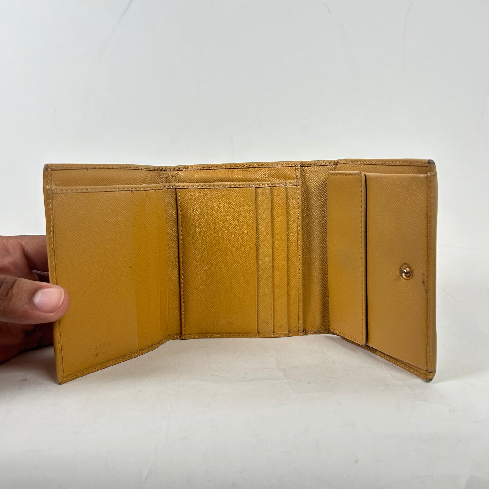 Prada Yellow Saffiano Trifold Wallet