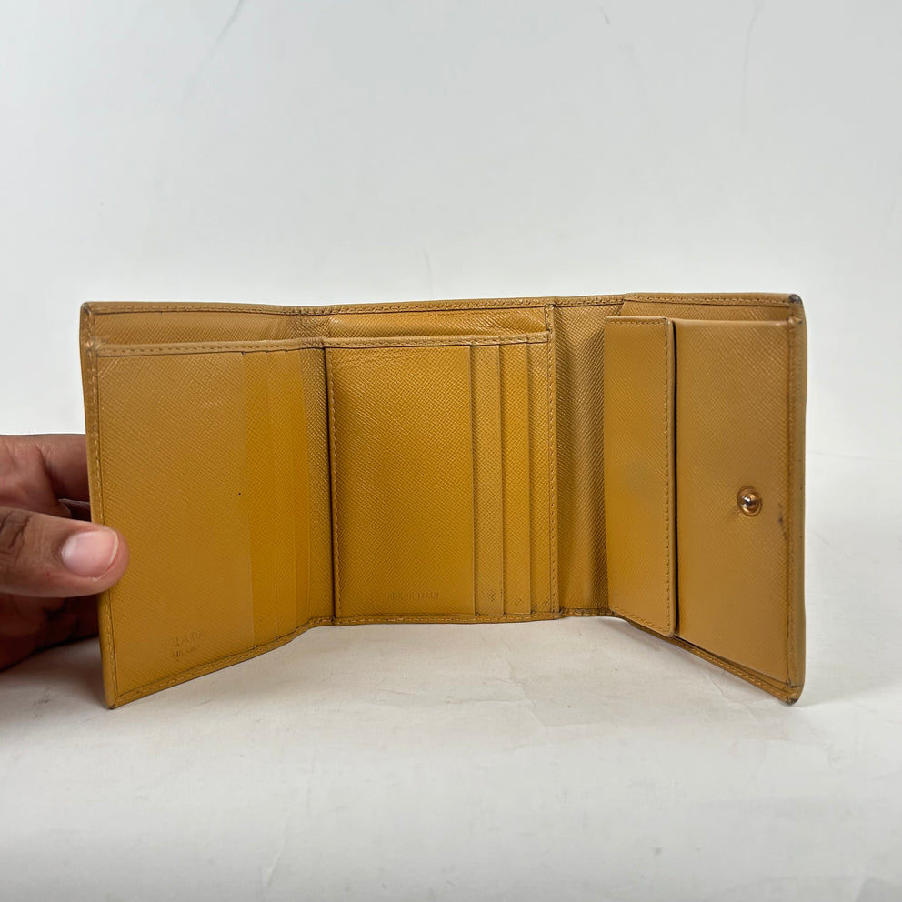 Prada Yellow Saffiano Trifold Wallet