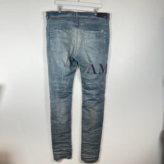 Amiri Lightwash Purple Serif Thigh Logo Jeans Size 38