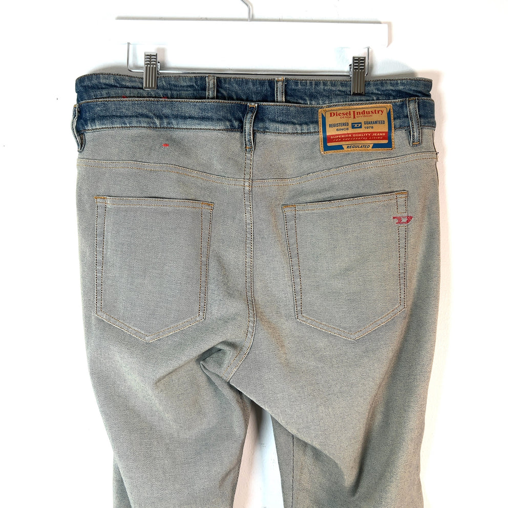 Diesel Inside-Out Double-Waisted Denim Jeans