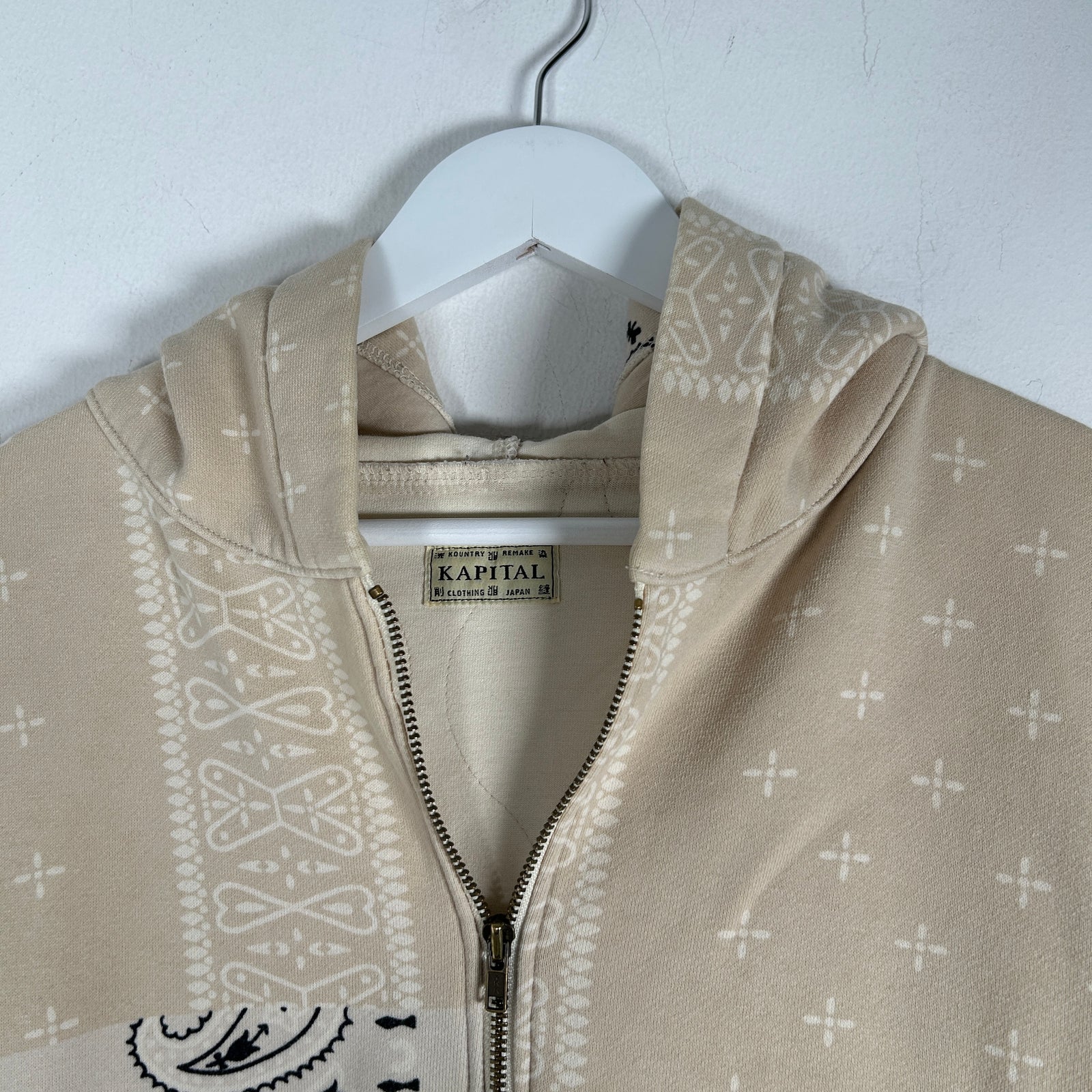 Kapital Shell Trimmed Beige Bandana Bivouac Hoodie Size L