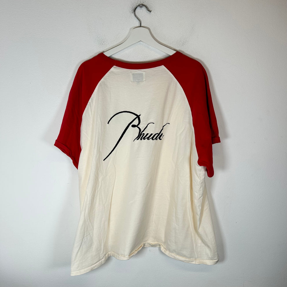 Rhude Red Script Logo Raglan T-Shirt Size XXL