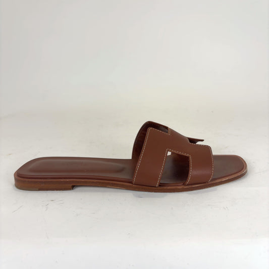 Hermes Brown Calfskin Oran Sandals