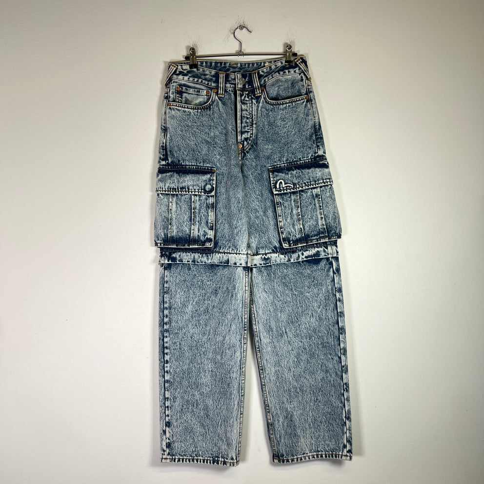 Evisu Acid Wash Graffiti Cargo Jeans