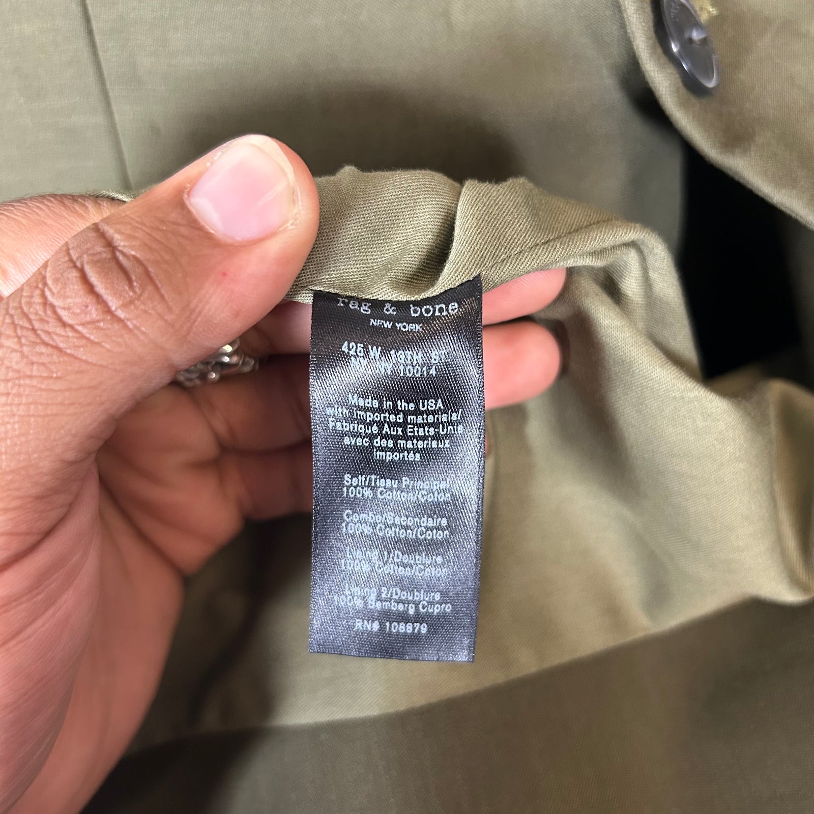 Rag & Bone Olive Cotton Trench Coat Size XS