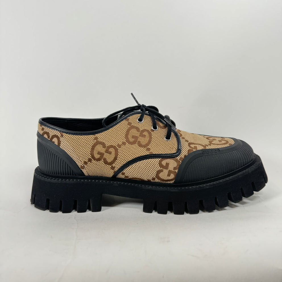 Gucci Beige Maxi GG Lace Up Derby Sneakers Size 10.5