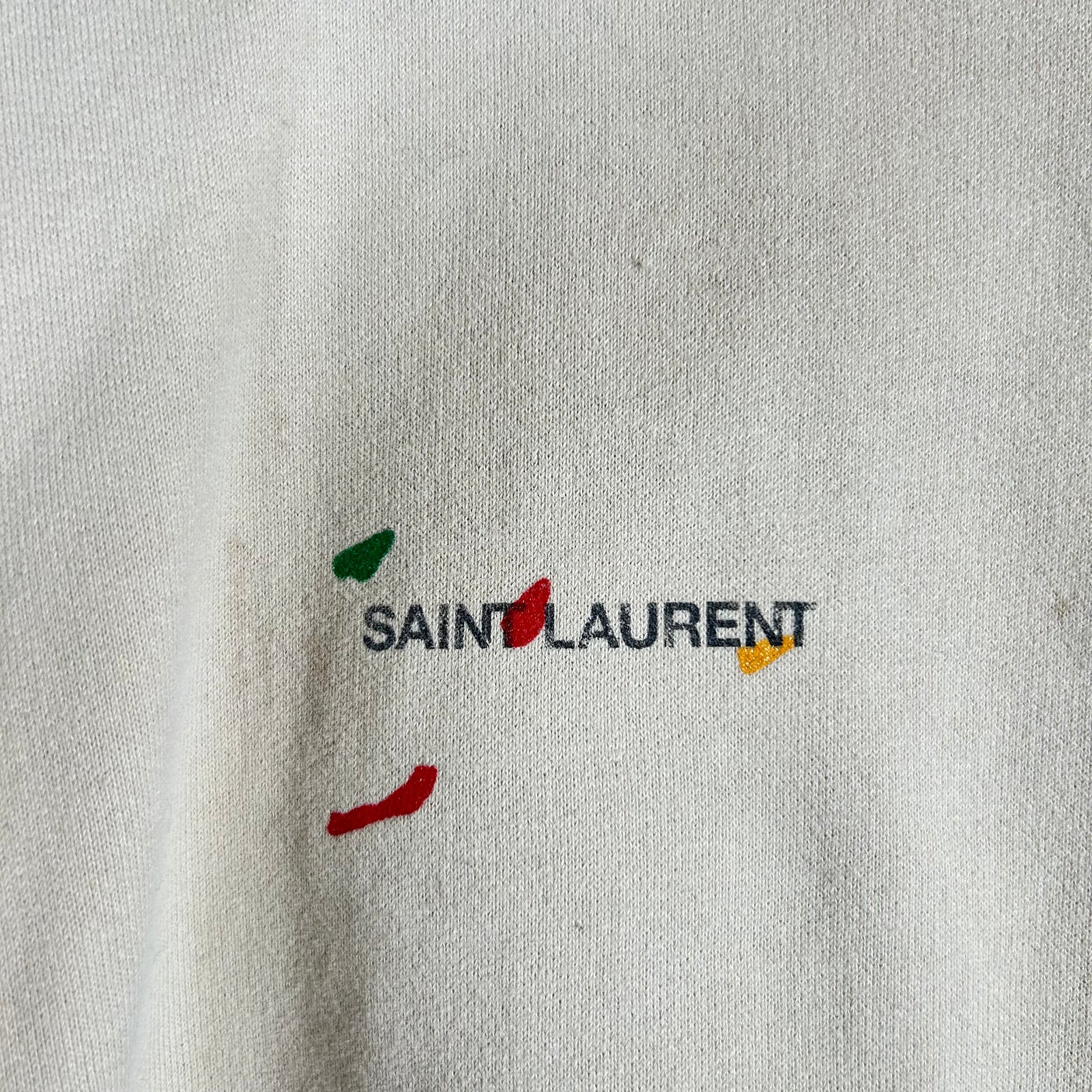 Saint Laurent Beige Paint Logo Hoodie Size XL