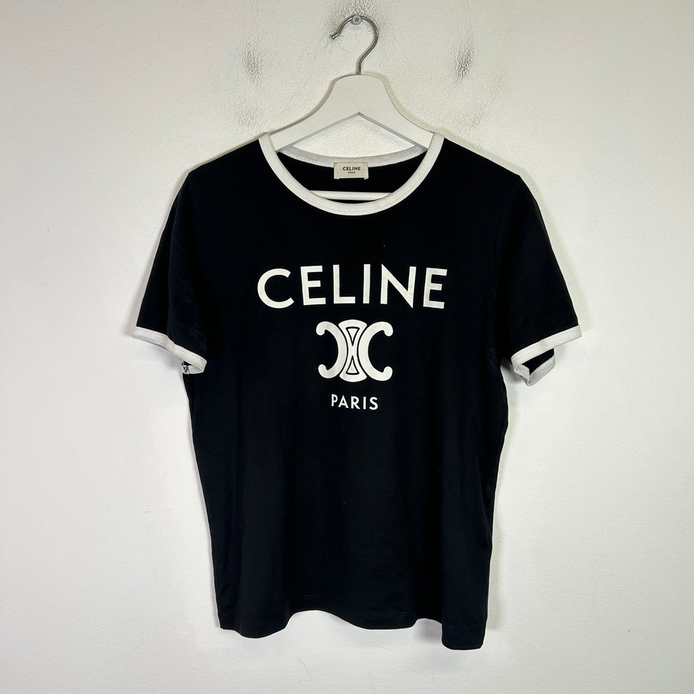Celine Paris Triomphe Logo Ringer T-Shirt