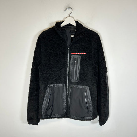 Prada Black Recycled Fleece Technical Jacket Size S