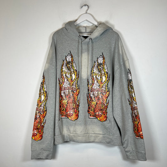 Who Decides War Grey Flame Glass Rhinestone Hoodie Size XL