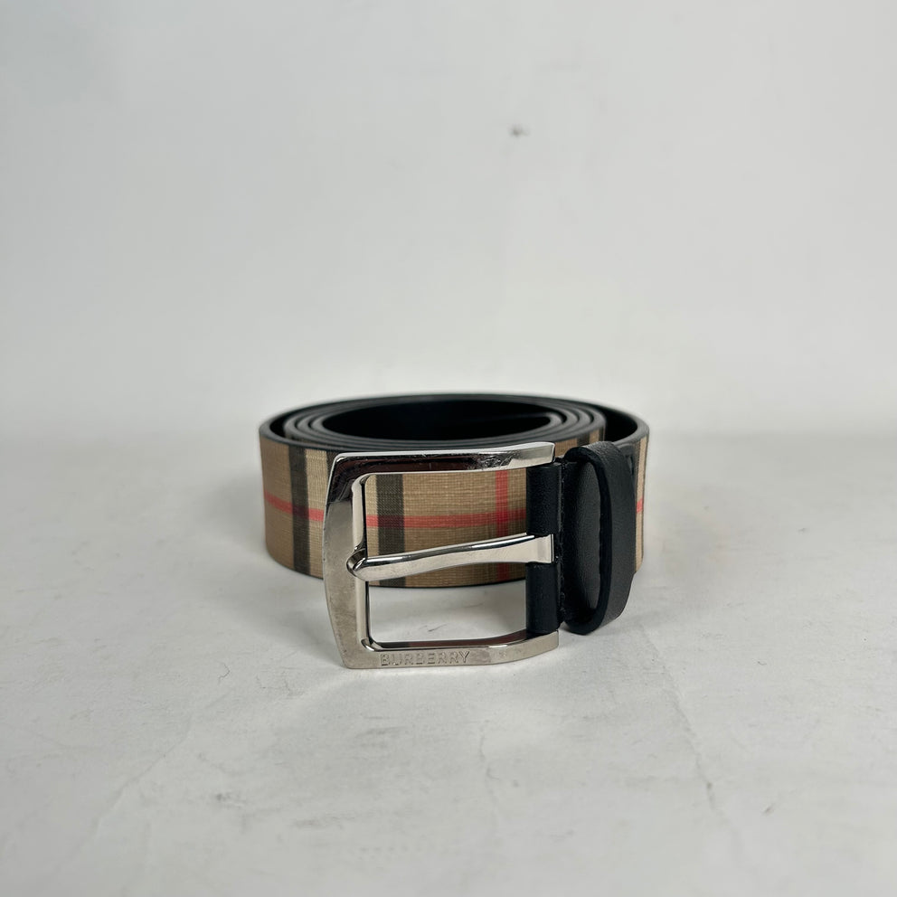 Burberry Beige Vintage Check Leather Belt Size 110