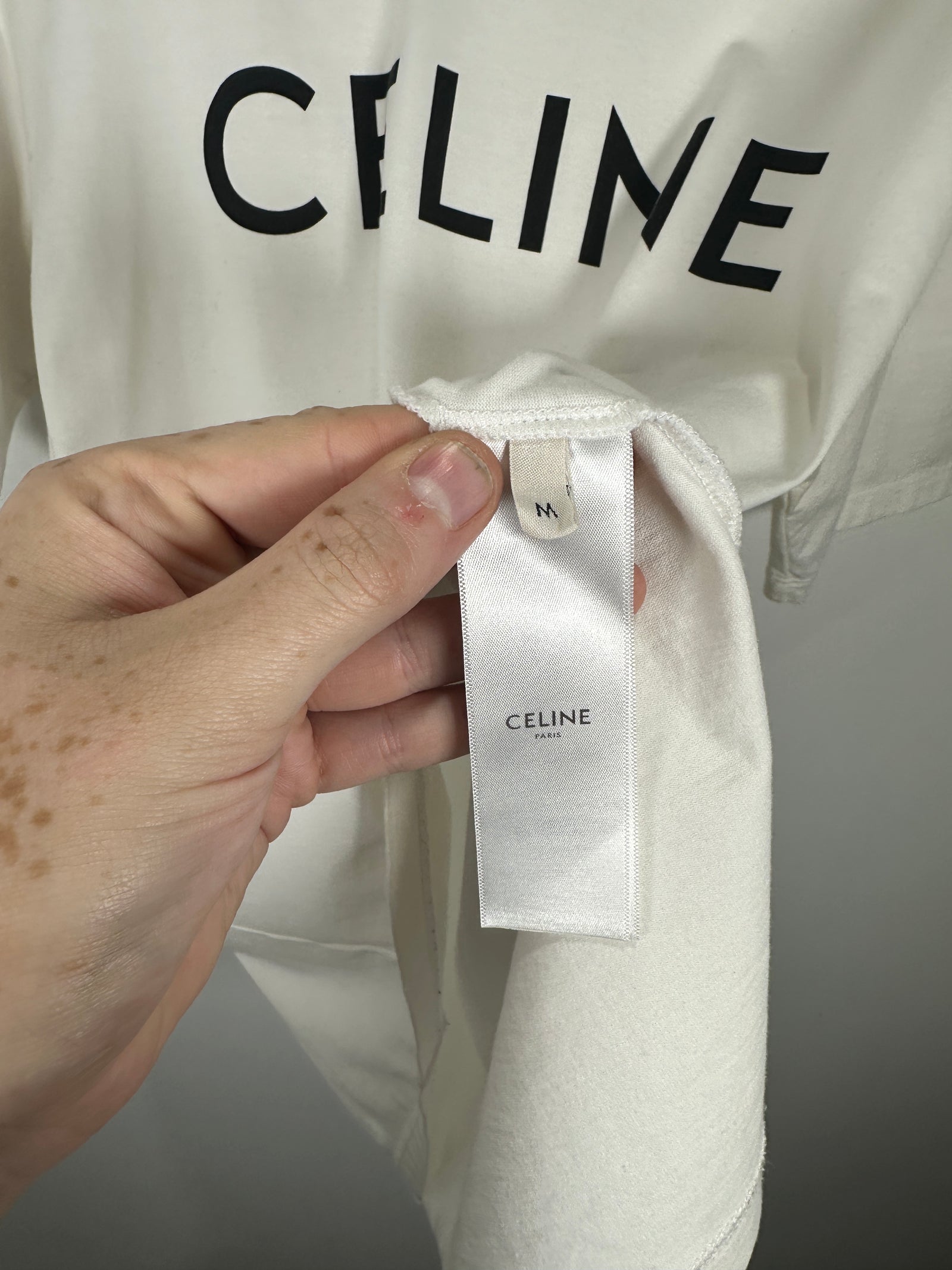 Celine White Logo T-Shirt Size M