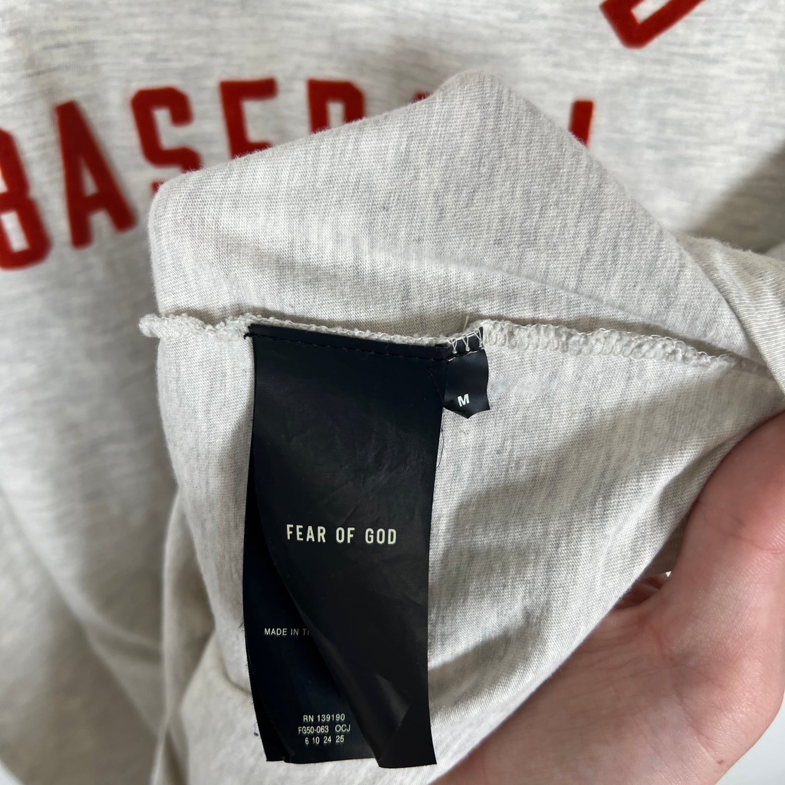 Fear of God Red Logo Baseball Tee Size M