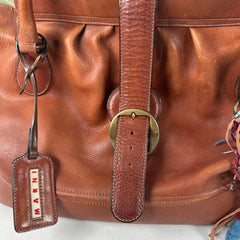 Marni Brown Buckle Charm Leather Tote Bag