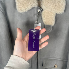 Ralph Lauren Purple Label Grey Sherling Leather Bomber Jacket Size S