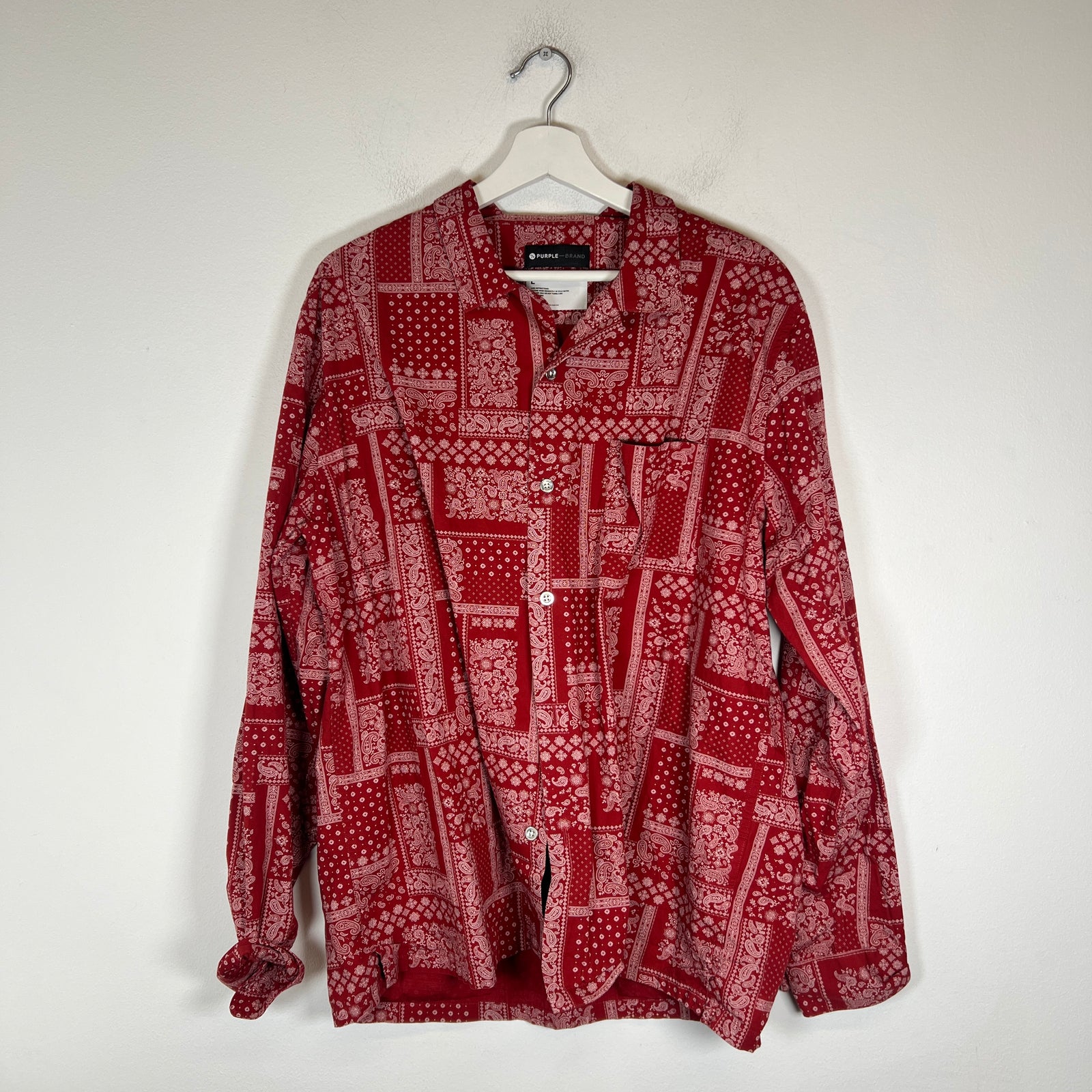 Purple Brand Red Paisley Button-Up Shirt Size L