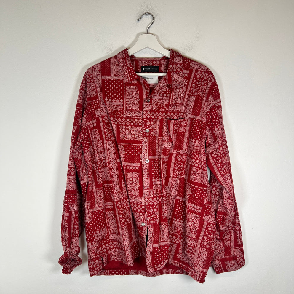 Purple Brand Red Paisley Button-Up Shirt Size L