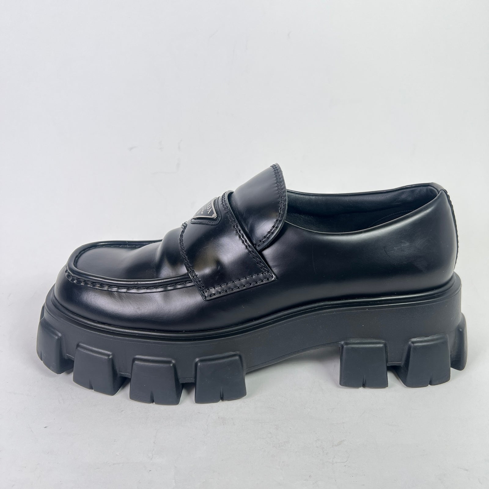 Prada Brushed Leather Monolith Loafer