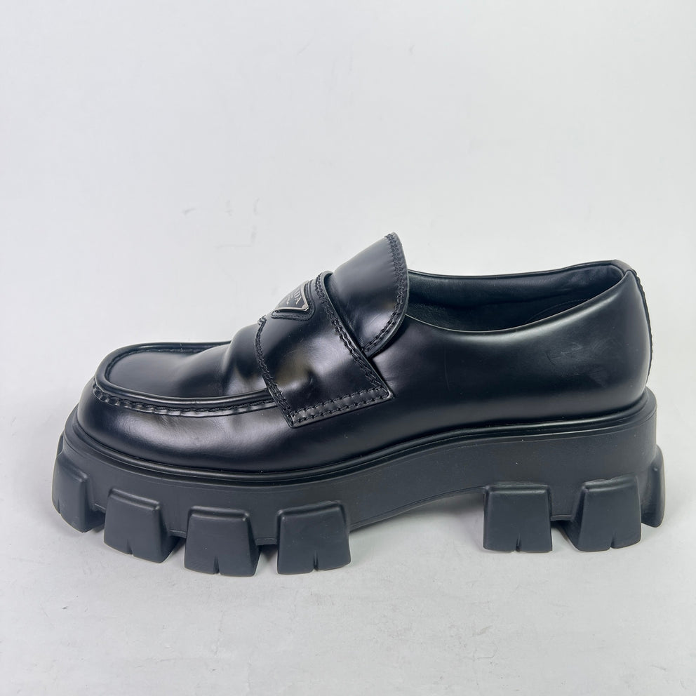 Prada Brushed Leather Monolith Loafer