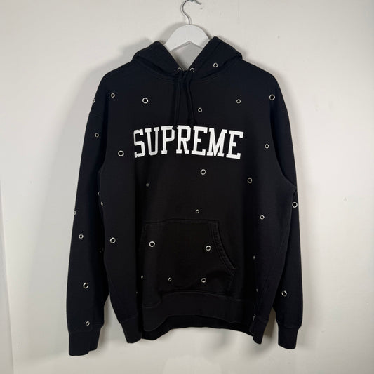 Supreme Black Grommet Spell-Out Logo Hoodie Size L