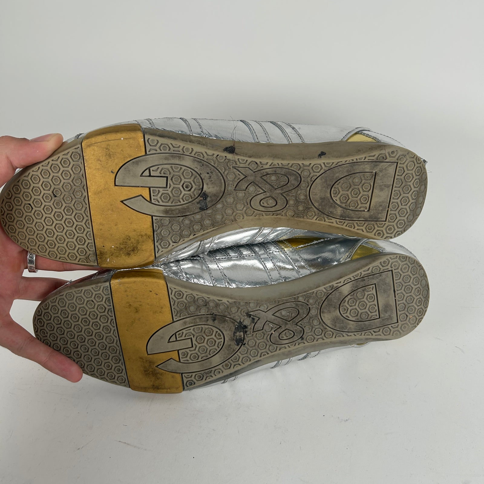 Dolce Gabbana Silver/Gold Cleat Style Low Top Sneaker Size 44