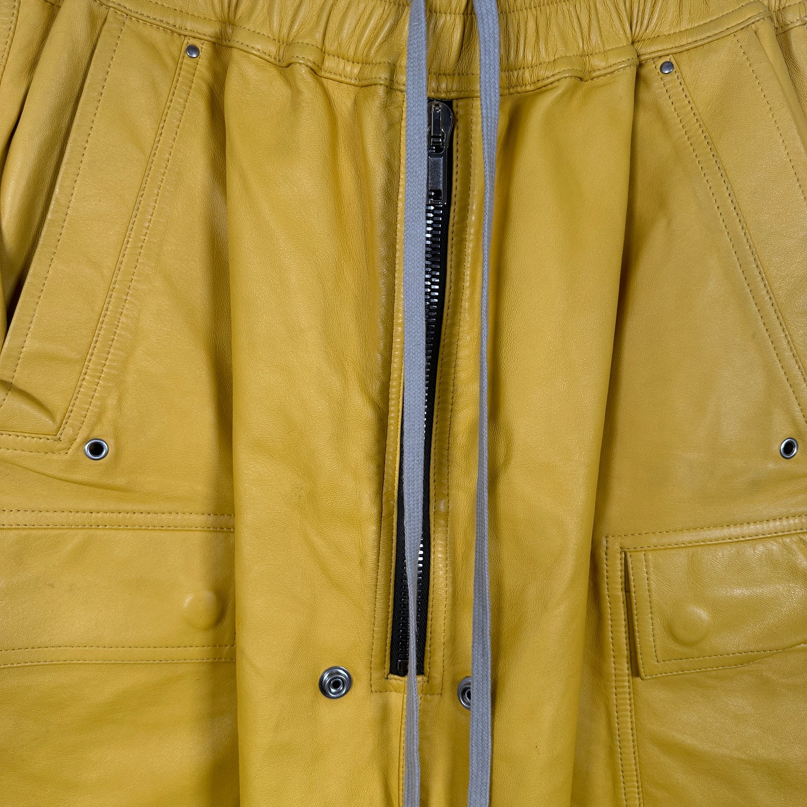 Rick Owens SS23 EDFU ‘Lemon’ Yellow Leather Bela Cargo Shorts Size M