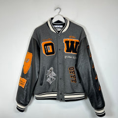 Off-White Grey/Orange Skeleton Varsity Jacket Size L