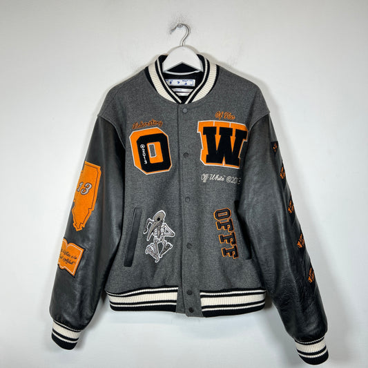 Off-White Grey/Orange Skeleton Varsity Jacket Size L