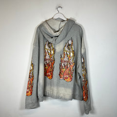 Who Decides War Grey Flame Glass Rhinestone Hoodie Size L