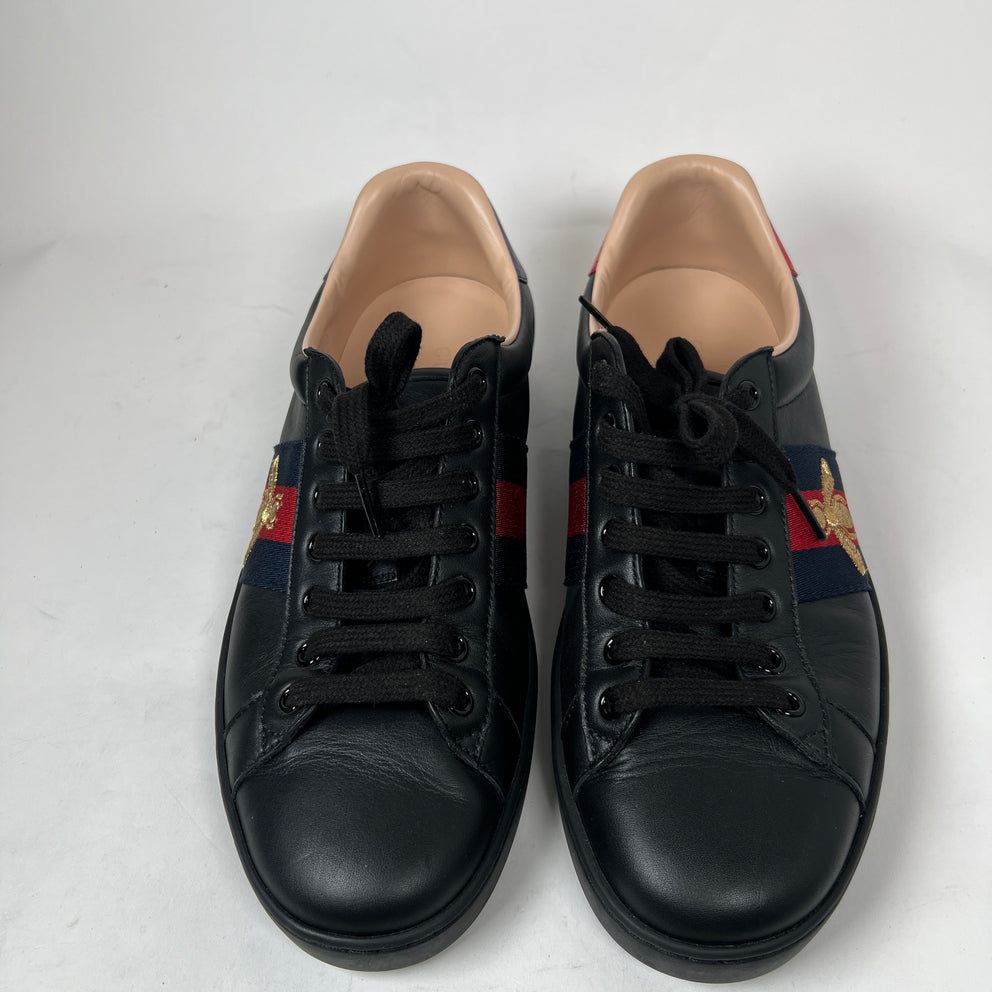 Gucci Black Embroidered Bee Ace Sneaker Size GG 8