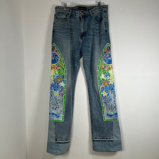 Who Decides War Mural Blue Jeans Size 36