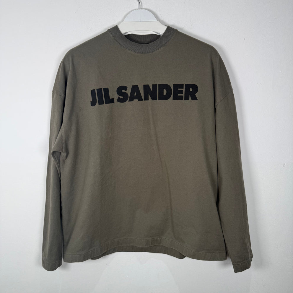 Jil Sander Olive Logo Long-Sleeve T-Shirt Size S