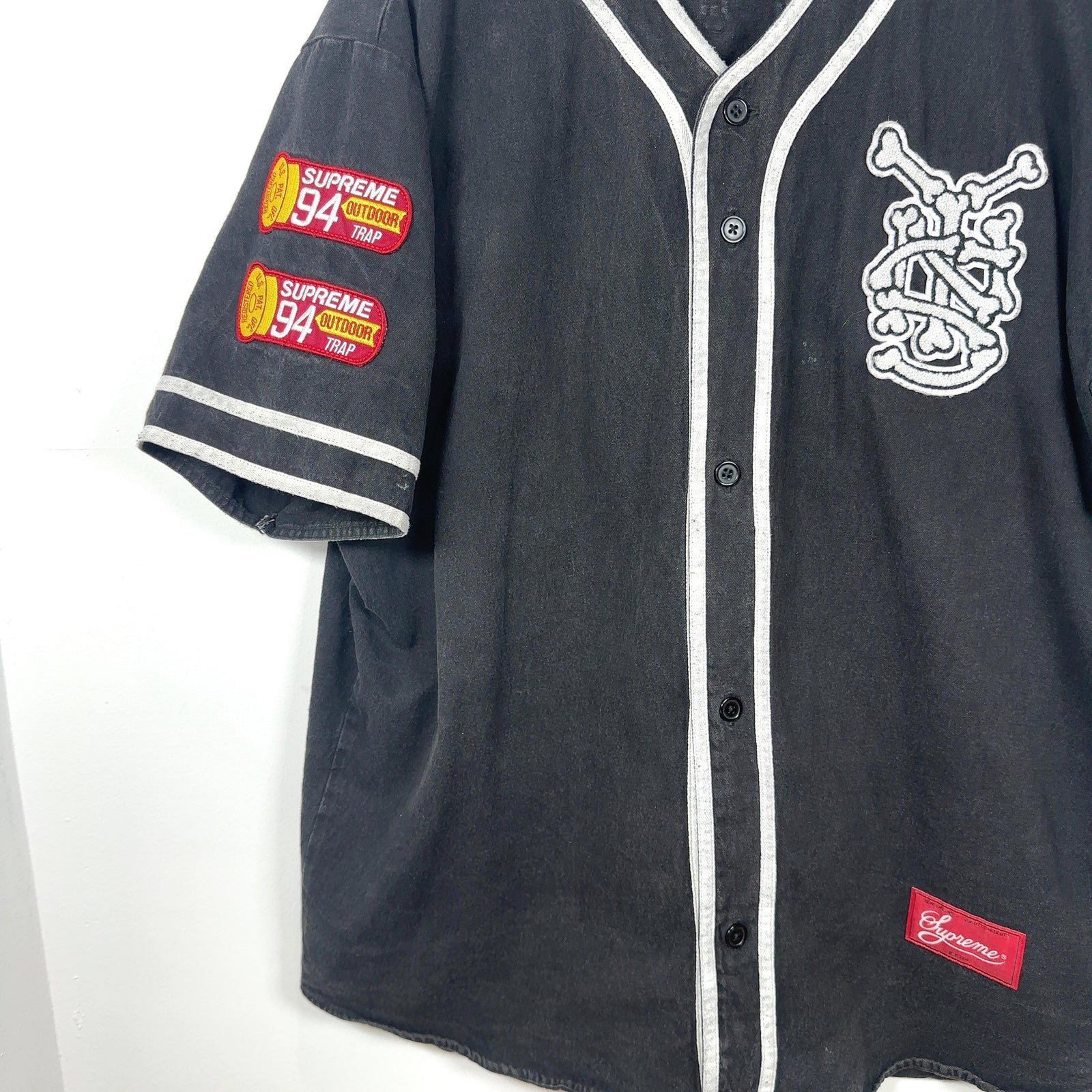 Supreme Denim Patchwork Baseball Jersey Shirt