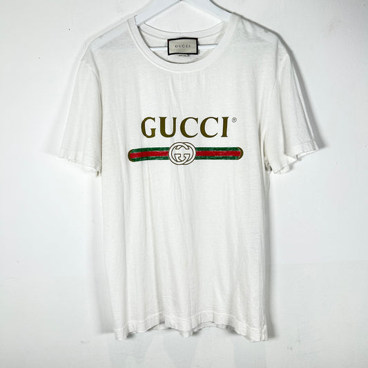 Gucci White Graphic T-Shirt Size M