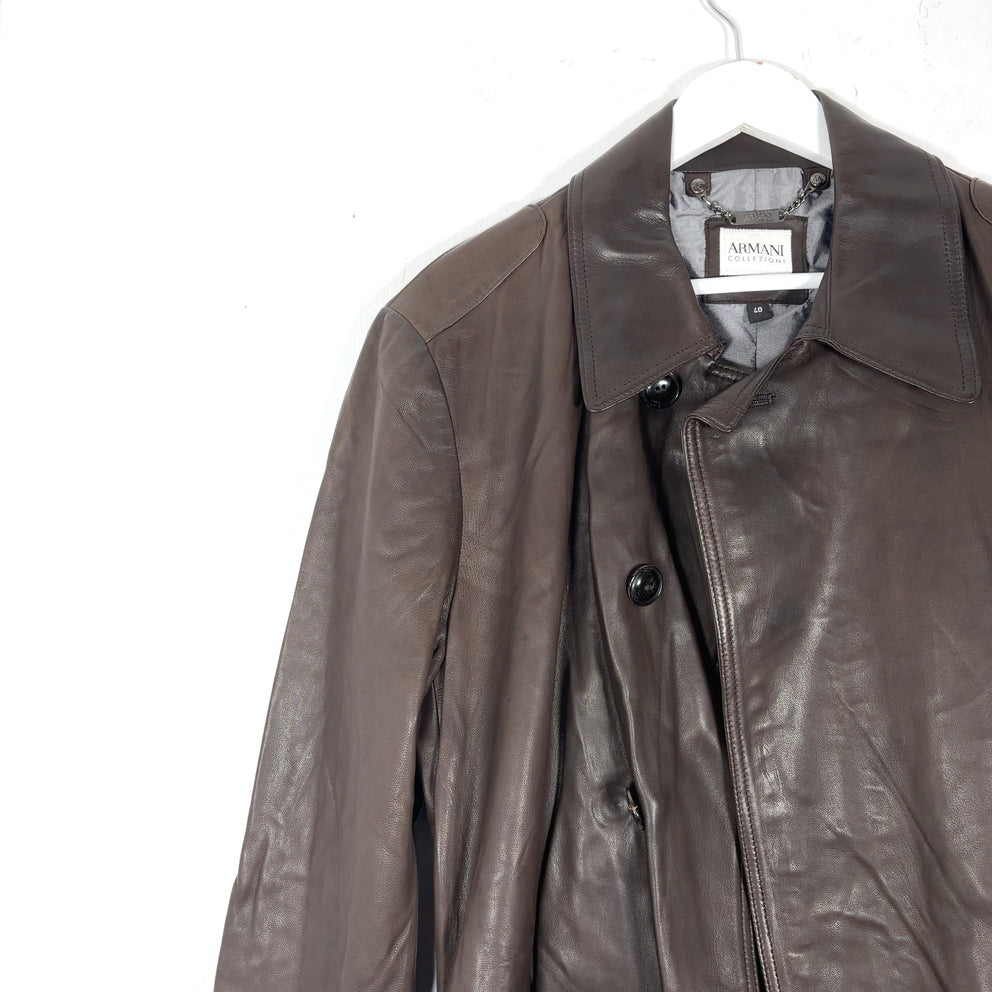 Armani Collezioni Water Repellent Lambskin Leather Trench Coat
