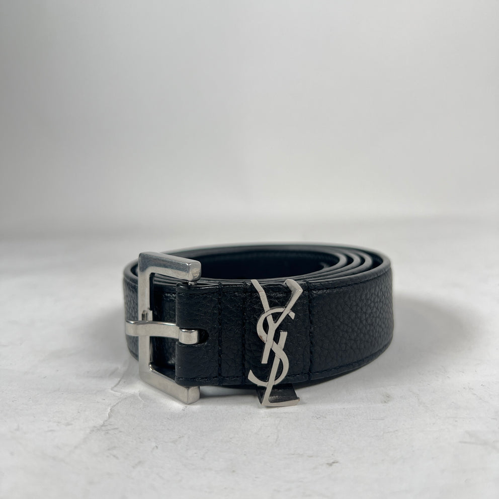 Saint Laurent Black YSL Logo Grained Leather 1 Inch Belt Size 100