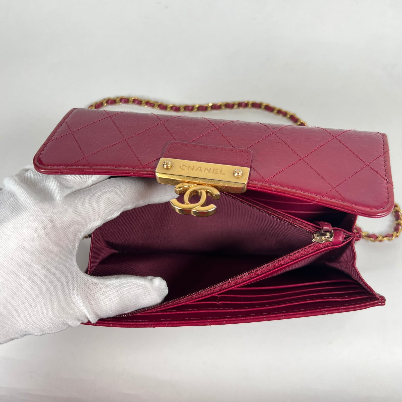 Chanel Burgundy Calfskin Flap Wallet