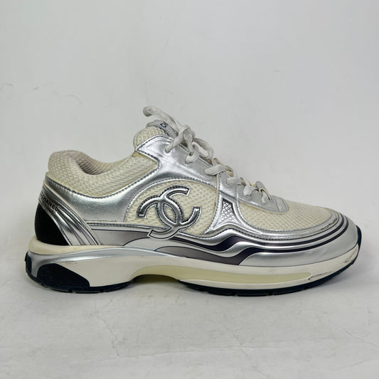Chanel Metallic Silver Interlocking CC Runner Size 44