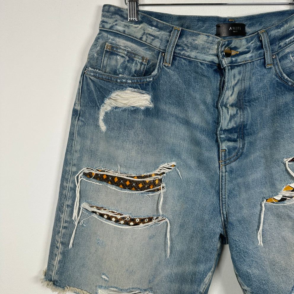 Amiri Patchwork Cut-Off Shorts Size 32