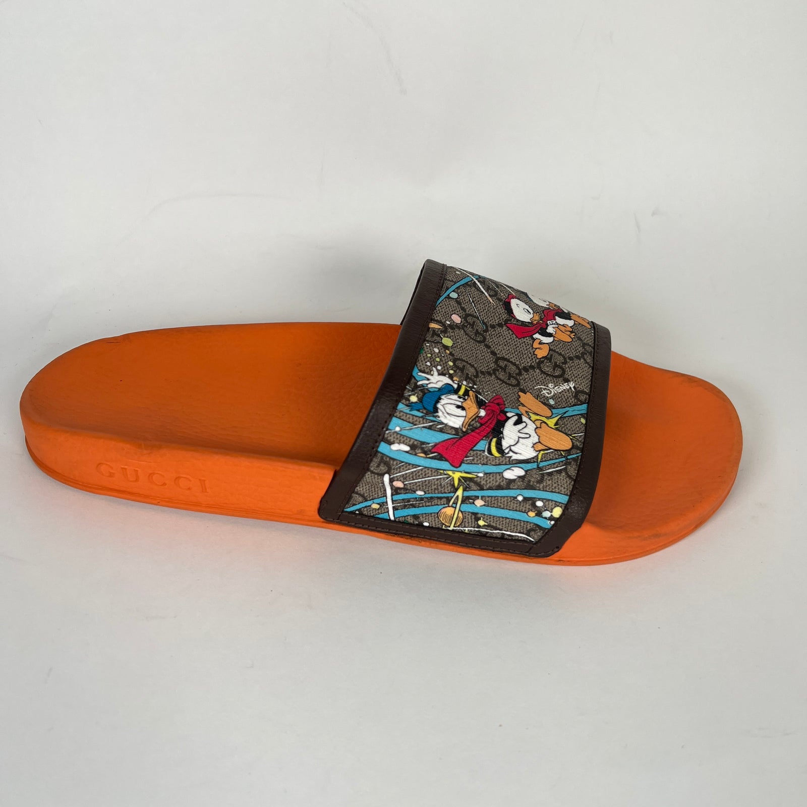 Gucci x Disney Orange GG Donald Duck Slides Size 10
