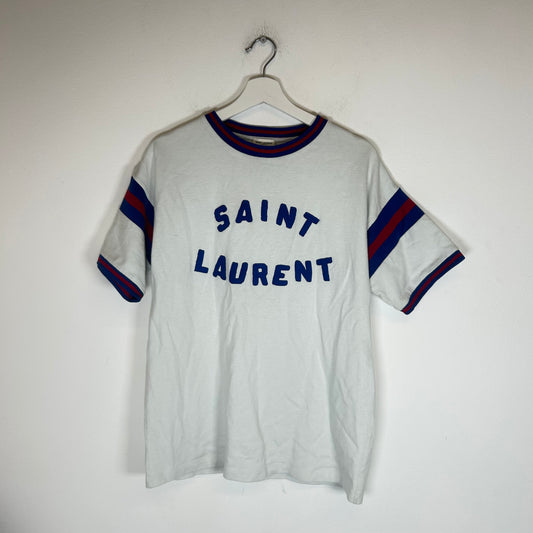 Saint Laurent Striped Appliqued Logo Tee Size L