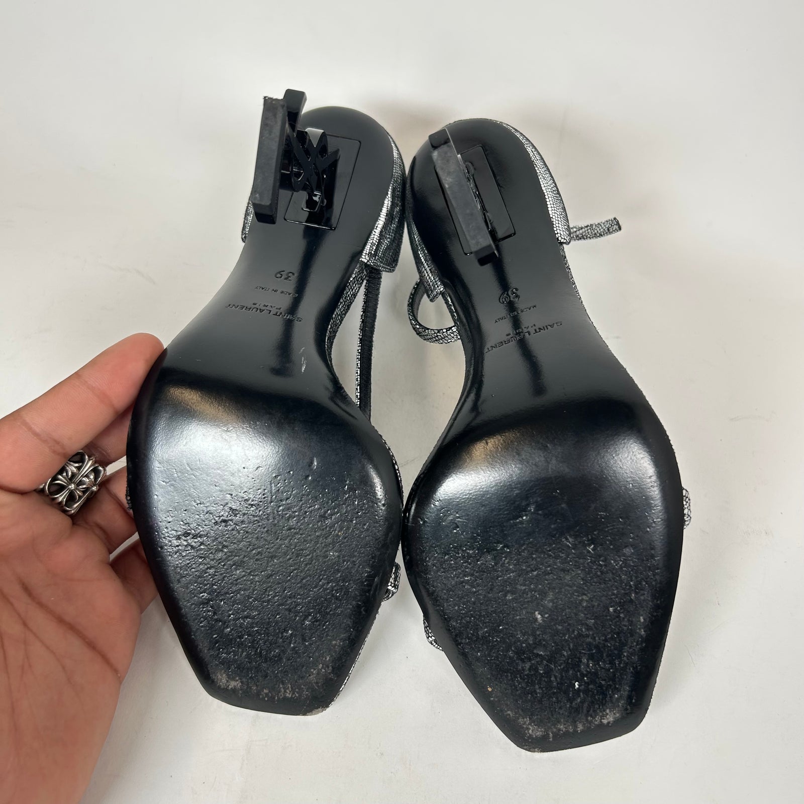 Saint Laurent Metallic Silver Sequin Opyum 110 Heels Size 39