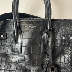 Saint Laurent Black Crocodile Embossed Large Tote Bag
