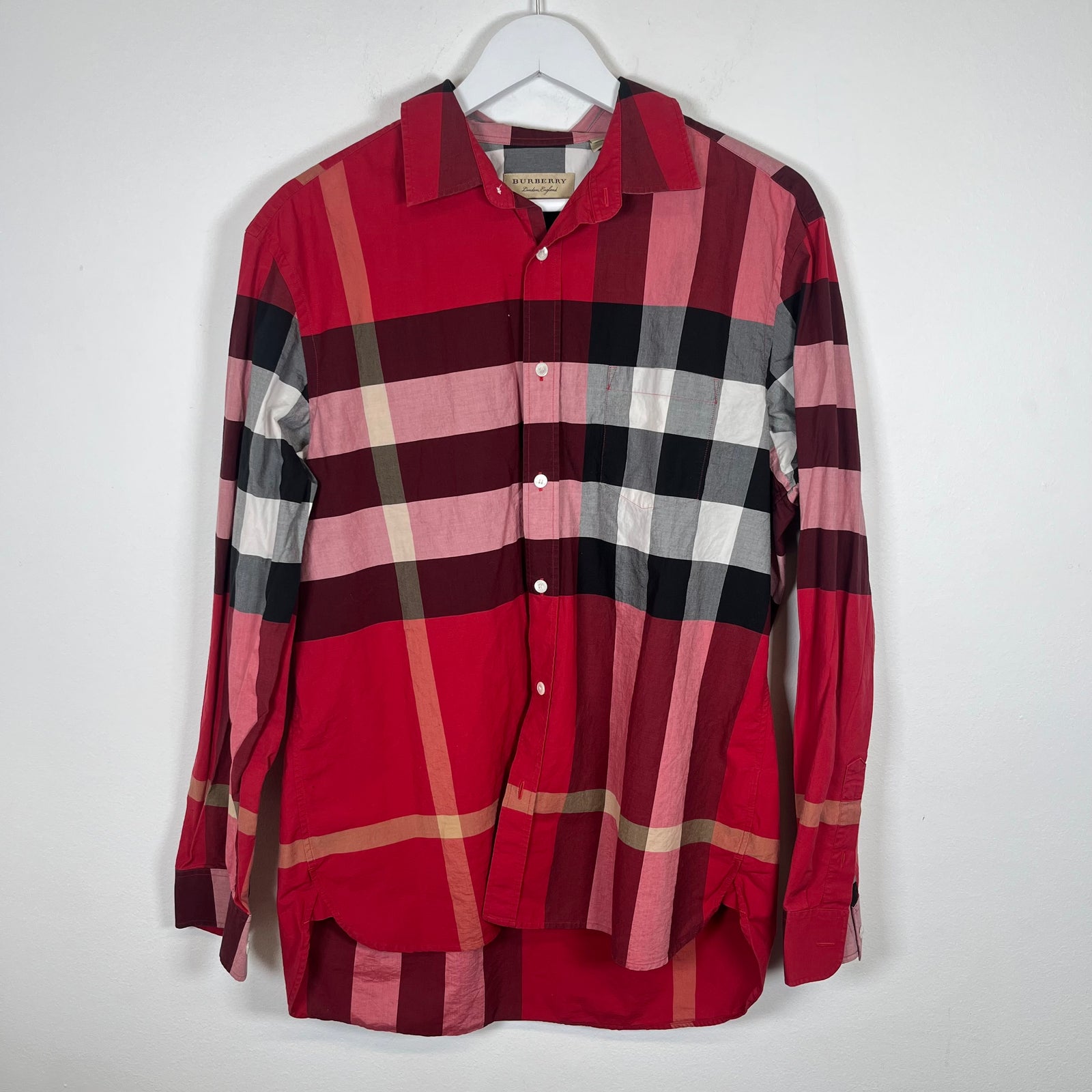 Burberry London Red Check LS Button Up Sz XL