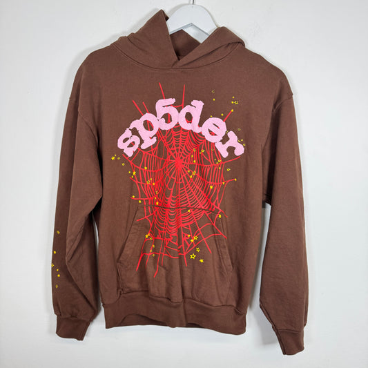 Sp5der Brown/Pink Web Hoodie Size M