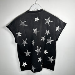 Satoshi Nakamoto Black Distressed Stars Logo T-Shirt Size M