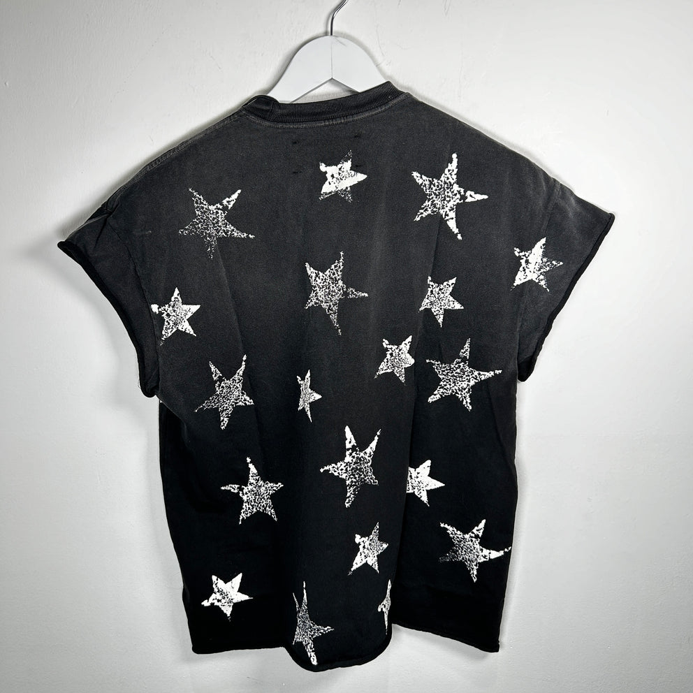 Satoshi Nakamoto Black Distressed Stars Logo T-Shirt Size M