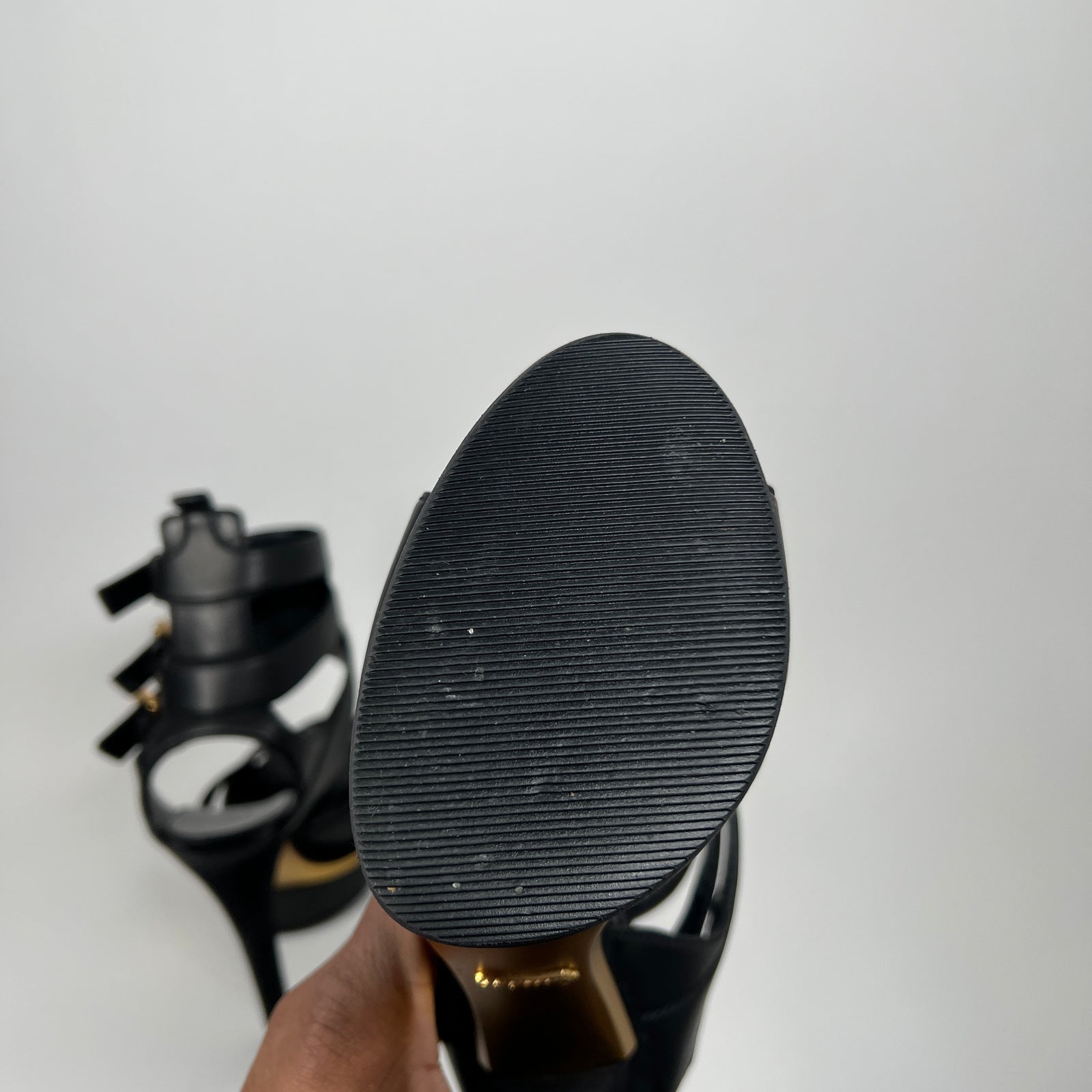 Gucci Black/Gold Lifford Platform Sandal Heels Size 38.5