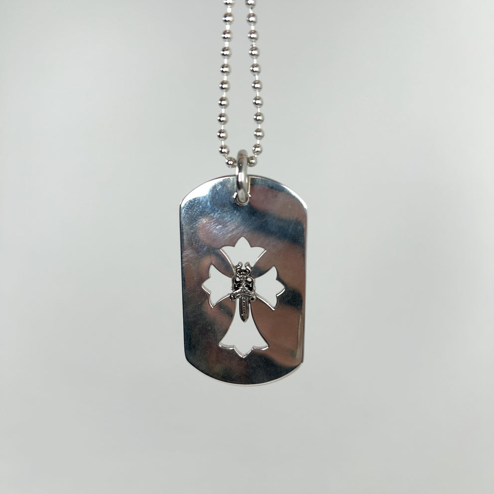 Chrome Hearts Dagger Cross Dog-Tag Necklace